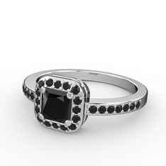 Sarette Tektaş Yüzük - Siyah zirkon 14 ayar beyaz altın yüzük #1w017zu