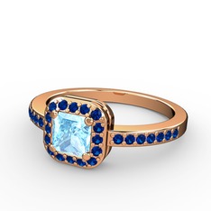 Akuamarin ve lab safir 18 ayar rose altın yüzük
