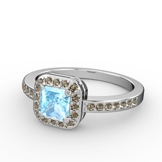 Akuamarin ve dumanlı kuvars 8 ayar beyaz altın yüzük