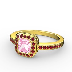 Pembe kuvars ve garnet 14 ayar altın yüzük