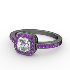 Sarette Tektaş Yüzük - Swarovski ve ametist 925 ayar siyah rodyum kaplama gümüş yüzük #1xgz4y0