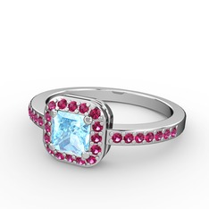 Akuamarin ve rodolit garnet 18 ayar beyaz altın yüzük