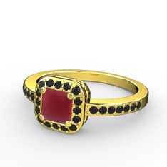 Sarette Tektaş Yüzük - Kök yakut ve siyah zirkon 18 ayar altın yüzük #1y07mi6