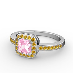 Sarette Tektaş Yüzük - Pembe kuvars ve sitrin 14 ayar beyaz altın yüzük #1y4w2ze