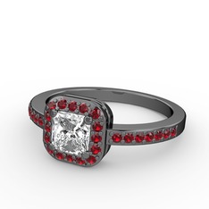 Sarette Tektaş Yüzük - Swarovski ve garnet 925 ayar siyah rodyum kaplama gümüş yüzük #1y7muoh