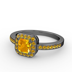 Sarette Tektaş Yüzük - Sitrin 925 ayar siyah rodyum kaplama gümüş yüzük #1ymsiw4