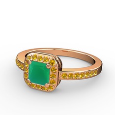 Sarette Tektaş Yüzük - Kök zümrüt ve sitrin 14 ayar rose altın yüzük #2k89p9