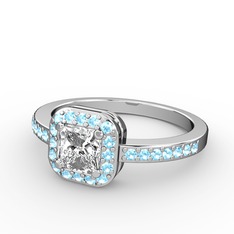 Sarette Tektaş Yüzük - Swarovski ve akuamarin 14 ayar beyaz altın yüzük #2kf2ev