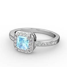 Sarette Tektaş Yüzük - Akuamarin ve swarovski 14 ayar beyaz altın yüzük #33uzef