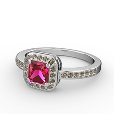 Rodolit garnet ve dumanlı kuvars 8 ayar beyaz altın yüzük