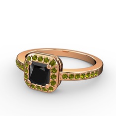 Sarette Tektaş Yüzük - Siyah zirkon ve peridot 8 ayar rose altın yüzük #3qfirt