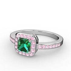 Sarette Tektaş Yüzük - Yeşil kuvars ve pembe kuvars 14 ayar beyaz altın yüzük #4439s8