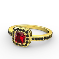 Garnet ve siyah zirkon 8 ayar altın yüzük