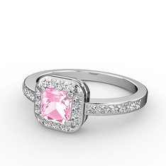 Pembe kuvars ve swarovski 14 ayar beyaz altın yüzük