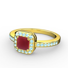 Sarette Tektaş Yüzük - Kök yakut ve akuamarin 925 ayar altın kaplama gümüş yüzük #5humdq