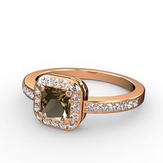 Sarette Tektaş Yüzük - Dumanlı kuvars ve pırlanta 925 ayar rose altın kaplama gümüş yüzük (0.45 karat) #5s2onb