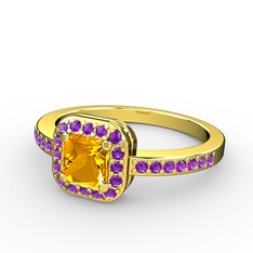 Sarette Tektaş Yüzük - Sitrin ve ametist 925 ayar altın kaplama gümüş yüzük #5ukcjw