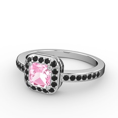 Sarette Tektaş Yüzük - Pembe kuvars ve siyah zirkon 18 ayar beyaz altın yüzük #5zrhnp