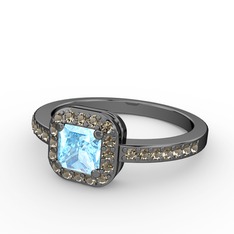 Sarette Tektaş Yüzük - Akuamarin ve dumanlı kuvars 925 ayar siyah rodyum kaplama gümüş yüzük #69ptgg