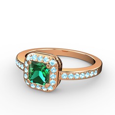 Sarette Tektaş Yüzük - Yeşil kuvars ve akuamarin 925 ayar rose altın kaplama gümüş yüzük #6hmmh0