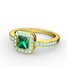 Yeşil kuvars ve akuamarin 8 ayar altın yüzük