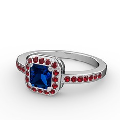 Lab safir ve garnet 18 ayar beyaz altın yüzük