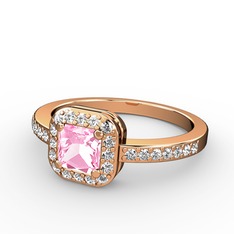 Pembe kuvars ve beyaz zirkon 18 ayar rose altın yüzük