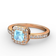 Sarette Tektaş Yüzük - Akuamarin ve swarovski 18 ayar rose altın yüzük #9dejru