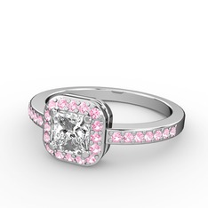 Sarette Tektaş Yüzük - Swarovski ve pembe kuvars 14 ayar beyaz altın yüzük #9o2zgf