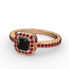 Siyah zirkon ve garnet 8 ayar rose altın yüzük