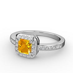 Sarette Tektaş Yüzük - Sitrin ve swarovski 18 ayar beyaz altın yüzük #9xe1fi