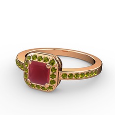Kök yakut ve peridot 18 ayar rose altın yüzük