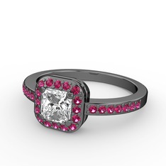 Sarette Tektaş Yüzük - Beyaz zirkon ve rodolit garnet 925 ayar siyah rodyum kaplama gümüş yüzük #ae0wu4