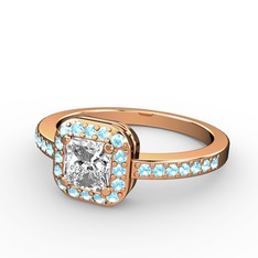 Pırlanta ve akuamarin 18 ayar rose altın yüzük (0.71 karat)