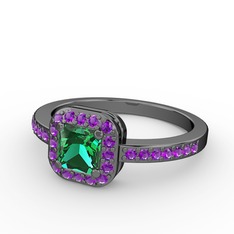 Sarette Tektaş Yüzük - Yeşil kuvars ve ametist 925 ayar siyah rodyum kaplama gümüş yüzük #b7s512