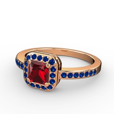 Garnet ve lab safir 925 ayar rose altın kaplama gümüş yüzük