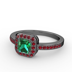 Sarette Tektaş Yüzük - Yeşil kuvars ve garnet 925 ayar siyah rodyum kaplama gümüş yüzük #d1jddb