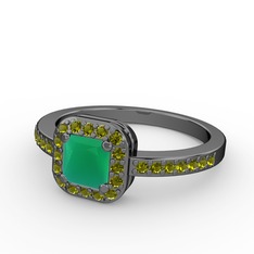 Sarette Tektaş Yüzük - Kök zümrüt ve peridot 925 ayar siyah rodyum kaplama gümüş yüzük #d2tmnb