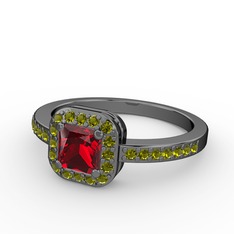 Sarette Tektaş Yüzük - Garnet ve peridot 925 ayar siyah rodyum kaplama gümüş yüzük #eai9aj
