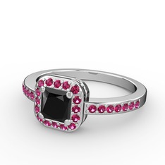 Sarette Tektaş Yüzük - Siyah zirkon ve rodolit garnet 18 ayar beyaz altın yüzük #esax0y