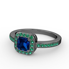 Lab safir ve yeşil kuvars 925 ayar siyah rodyum kaplama gümüş yüzük