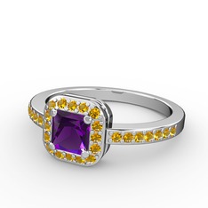 Sarette Tektaş Yüzük - Ametist ve sitrin 14 ayar beyaz altın yüzük #fhd5y7