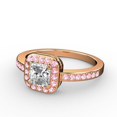 Beyaz zirkon ve pembe kuvars 925 ayar rose altın kaplama gümüş yüzük