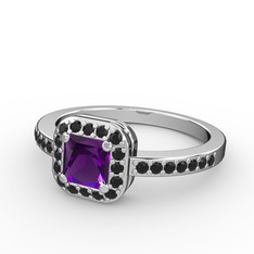 Ametist ve siyah zirkon 14 ayar beyaz altın yüzük