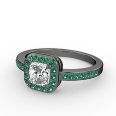Sarette Tektaş Yüzük - Pırlanta ve yeşil kuvars 925 ayar siyah rodyum kaplama gümüş yüzük (0.71 karat) #g06622
