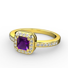 Sarette Tektaş Yüzük - Ametist ve swarovski 925 ayar altın kaplama gümüş yüzük #ga8d6d