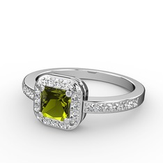 Sarette Tektaş Yüzük - Peridot ve pırlanta 14 ayar beyaz altın yüzük (0.45 karat) #gmxwjx