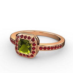 Peridot ve garnet 14 ayar rose altın yüzük