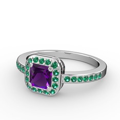 Sarette Tektaş Yüzük - Ametist ve yeşil kuvars 8 ayar beyaz altın yüzük #iqjbfu