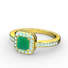 Kök zümrüt ve akuamarin 8 ayar altın yüzük